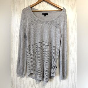 Rock And Republic Mesh TunicTop Women Size Large Silver Sparkly Long Sleeves EUC